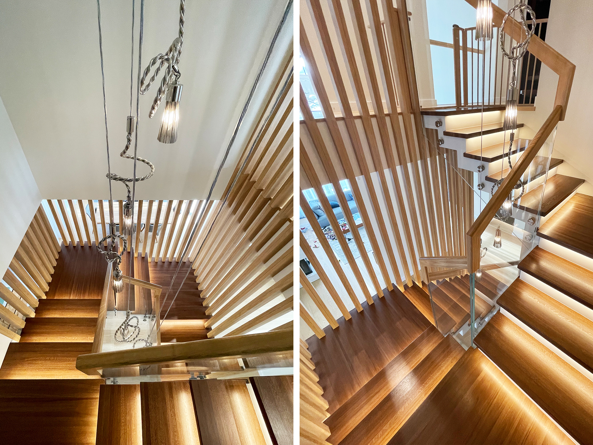 деревянная лестница из массива дуба в современном стиле внутри