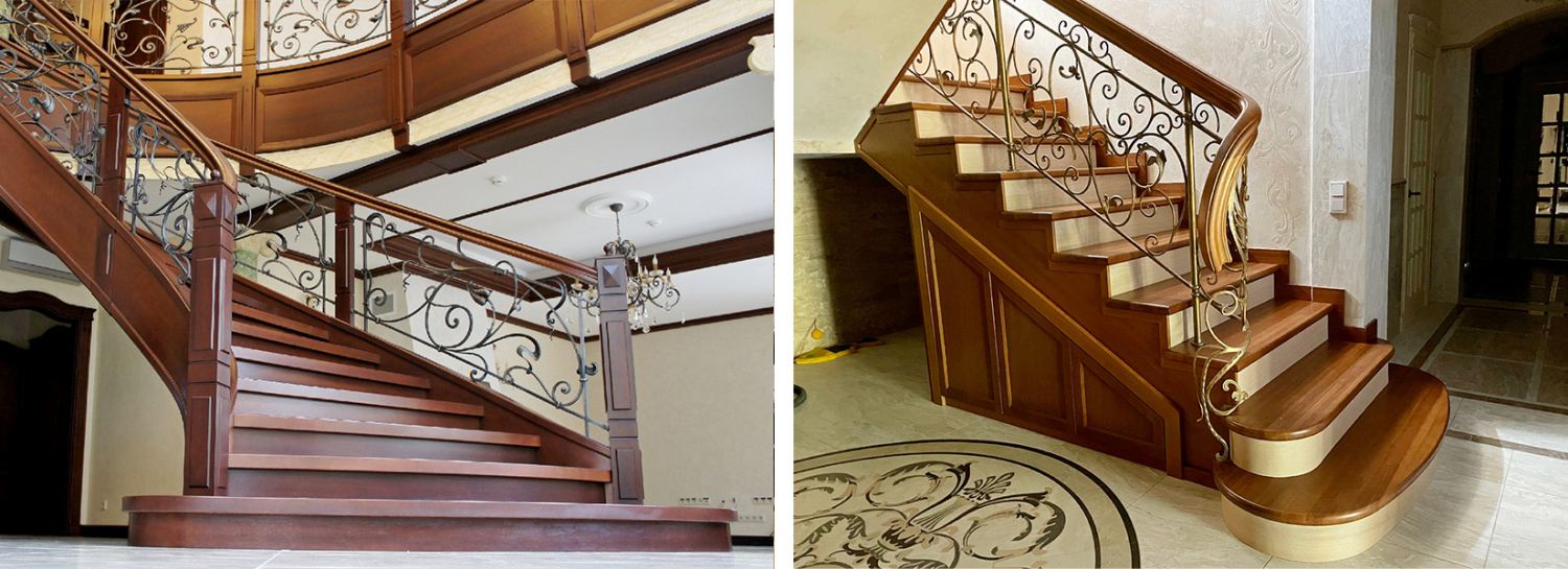 две деревянные классические лестницы